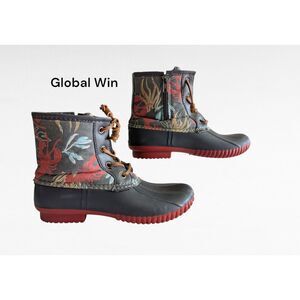 Global Win Womens Rain Duck Cape Cod Lobster Print Boots Sz 7
